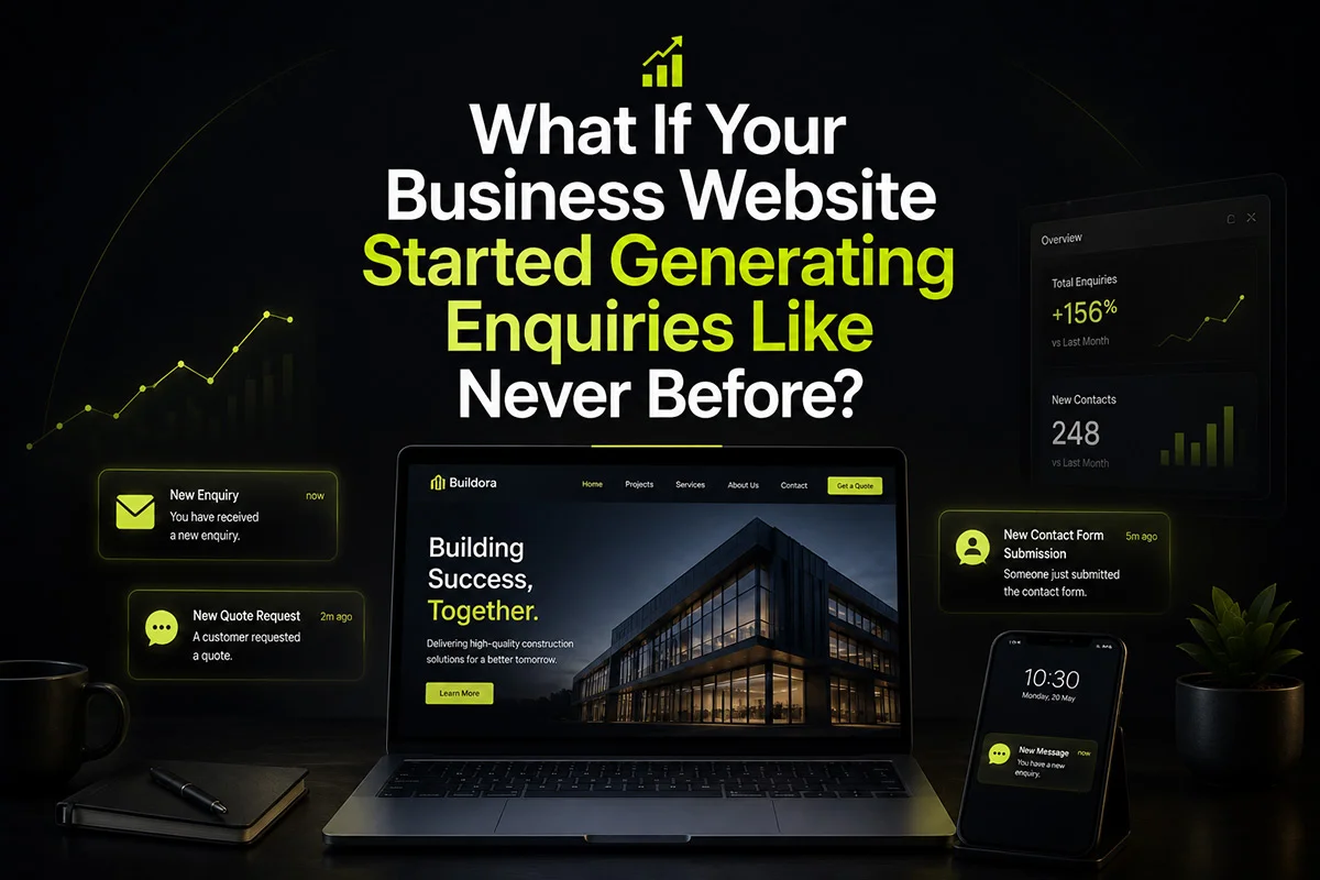 business-website-generating-enquiries-v2 Business website displaying new customer enquiry notifications on a laptop